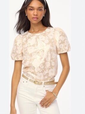NWOT J Crew  white and gold floral brocade puff-sleeve top | Size S | Lined